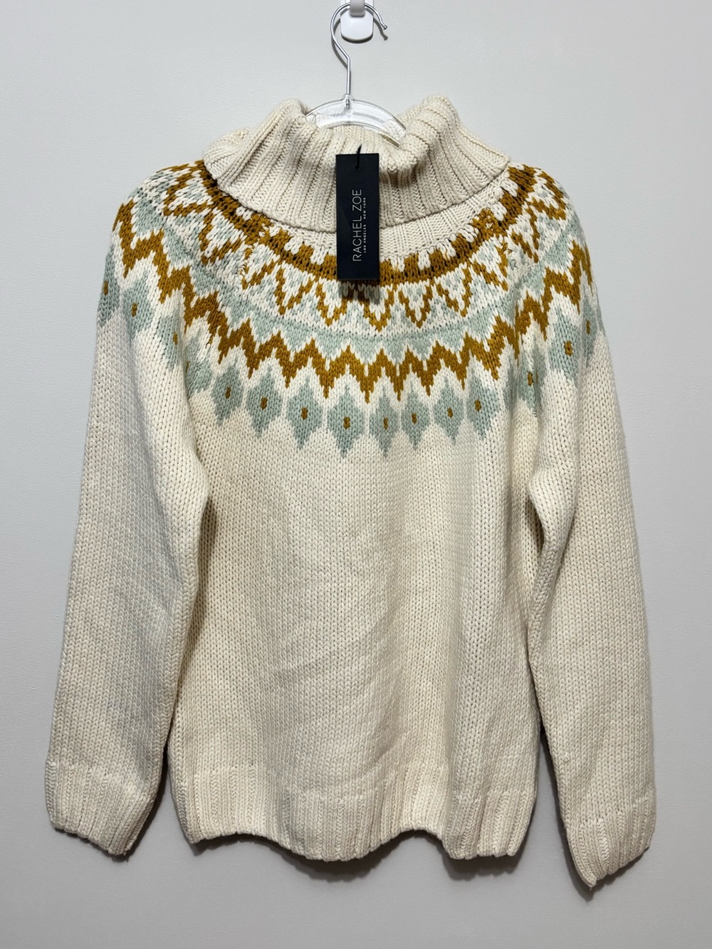 NEW Rachel Zoe Fair Isle Turtleneck Sweater | Chunky Knit Nordic Pullover - Picture 2 of 4